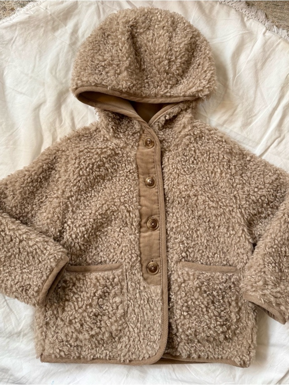 Zara Toddler Sherpa Hooded Jacket in Beige